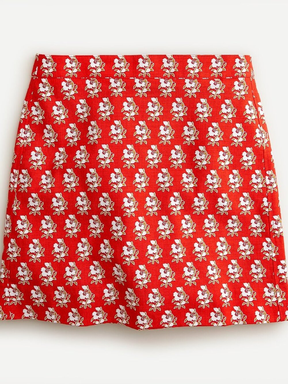 J.Crew Stretch Grasscloth Mini Skirt Red Block Print Floral Size 12 NEW